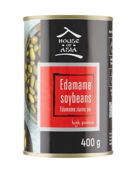 Edamame 400 g - młoda soja w strąkach, gotowa do spożycia. Źródło roślinnego białka.