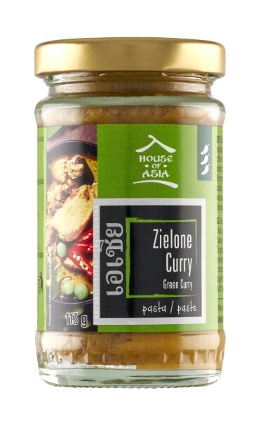 Pasta curry zielona HAT 113 g – oryginalna mieszanka przypraw z Tajlandii o ostrym, świeżym aromacie. Gotowa baza do curry i zup z intensywnym, wyrazistym smakiem.