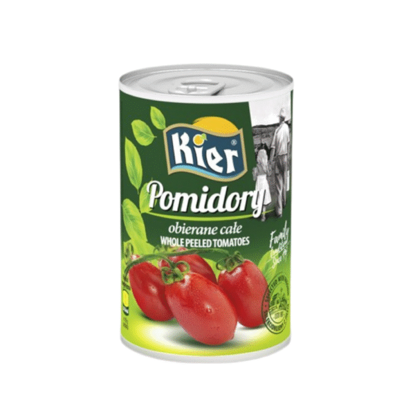 Pomidory obierane całe 400 g – soczyste i aromatyczne, gotowe do zup, sosów i dań włoskich.